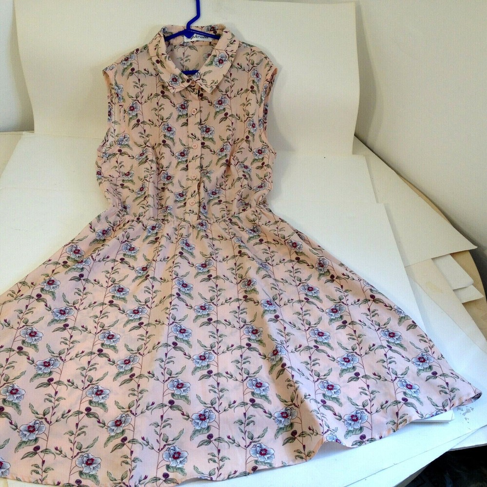 Aphratti Dress Sleeveless Collared Button Top Designed w/ Roses Size Small - Picture 5 of 12